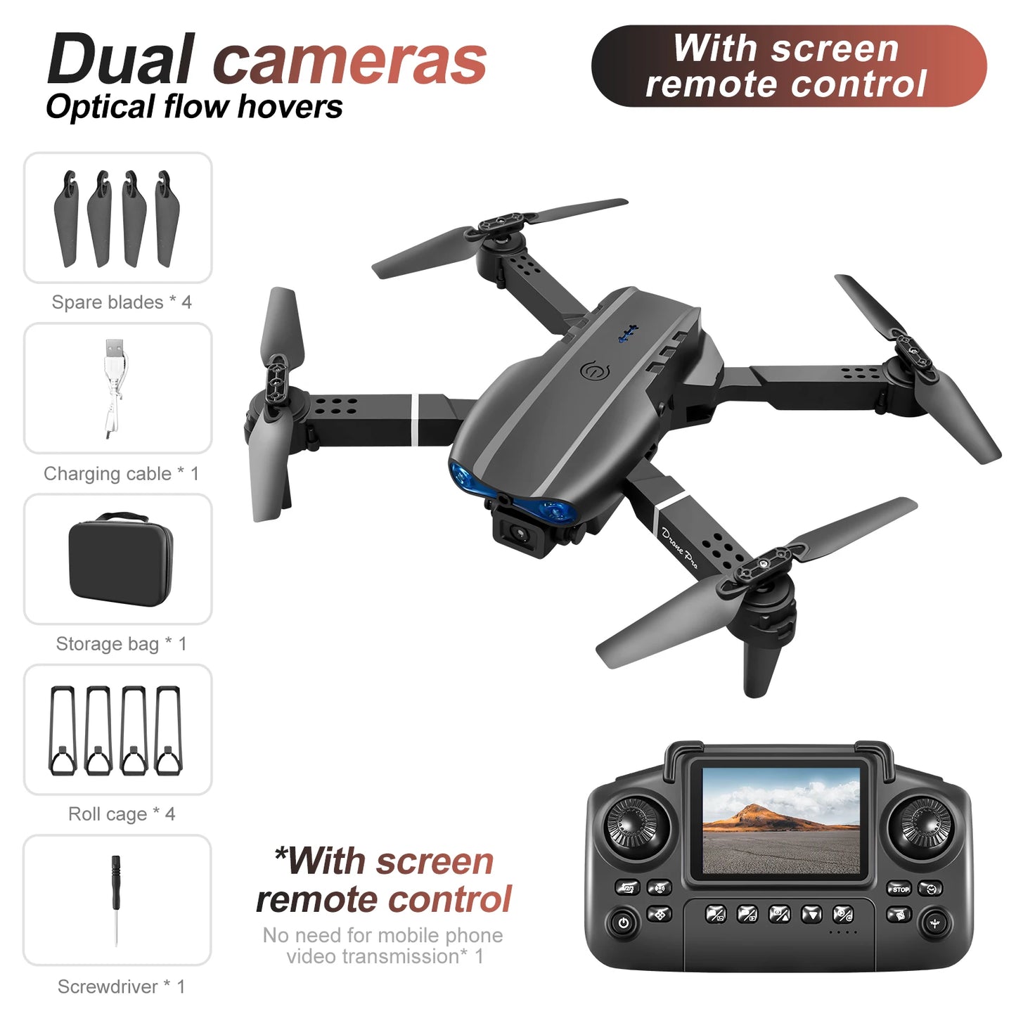 2025 New E88/E99 4K Dual Camera RC Dron FPV with Screen Quadcopter Children's Novice Toy Airplane Optical Flow Positioning Drone