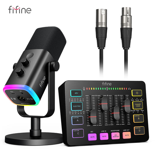 FIFINE Gaming Audio Set Microphone/Mixer/Headset for Streaming Podcasting,Podcast Set for Youtube/OBS/Tiktok/X/VK - AM8/H9/SC3
