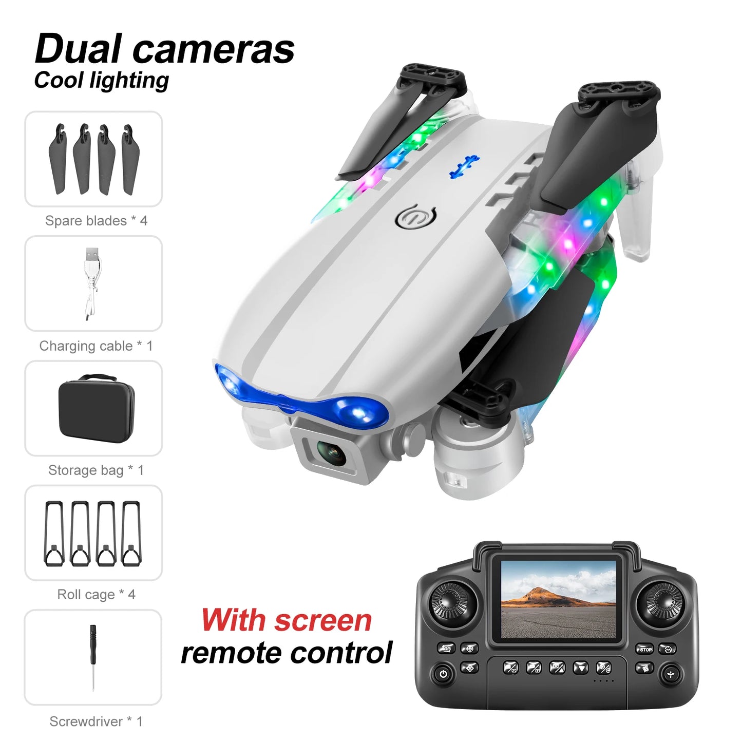 New E88D Screen RC Drone 4K Dual Camera 2.4G Remote Control Quadcopter Toys Optical Flow Localization One-button Take-off Drones