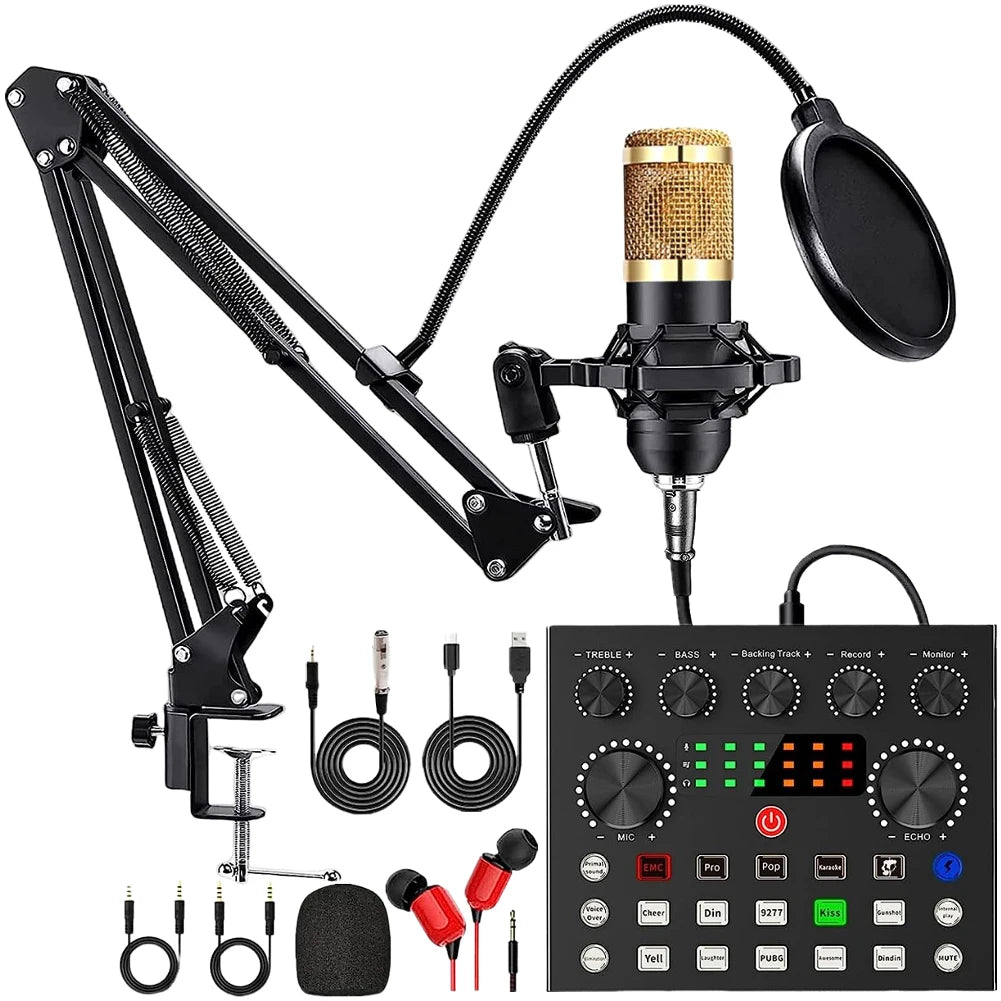 V8S Audio Mixer USB External Headset Microphone Webcast Personal Live Broadcast Sound Card with BM800 Microphone