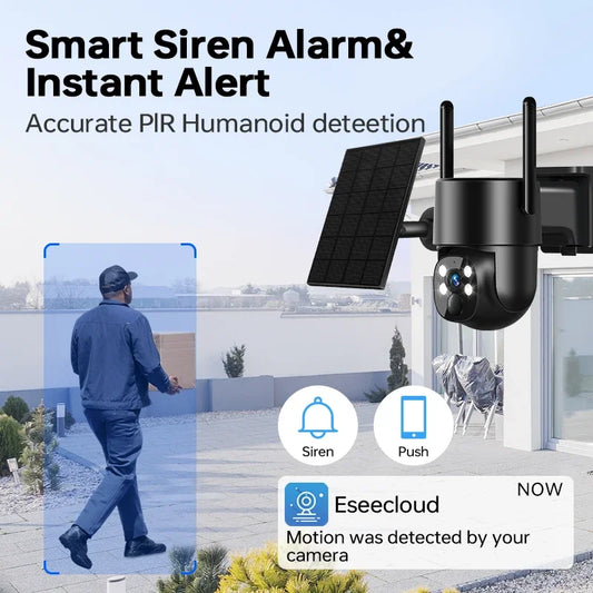 Wireless Solar Camera Outdoor 4MP HD Wireless Security CCTV Waterproof Night Vision PIR Human Detection PTZ with Solar Panel