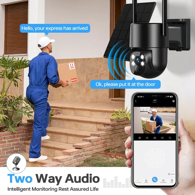 Wireless Solar Camera Outdoor 4MP HD Wireless Security CCTV Waterproof Night Vision PIR Human Detection PTZ with Solar Panel