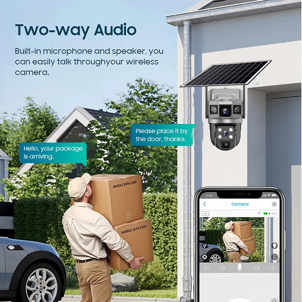 Solar Camera 4G SIM Card WiFi Wireless Network 360 IP 8MP 4K HD CCTV Battery Dual Lens Outdoor Smart Home Security Surveillance